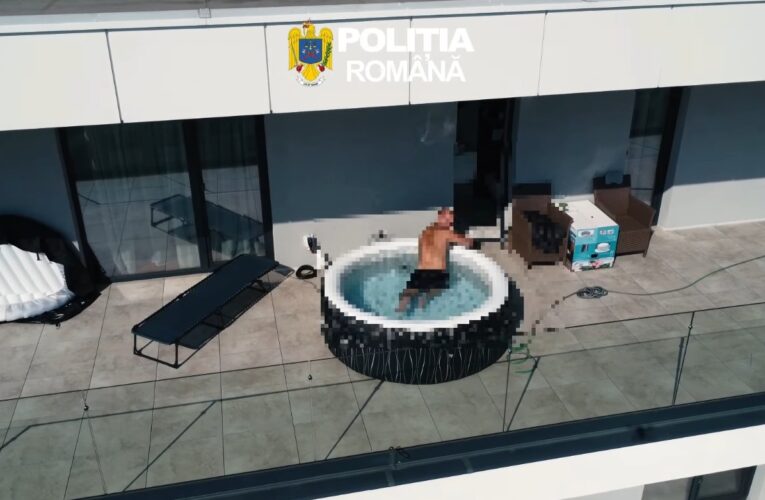 Urmărit internațional pentru trafic de droguri, săltat din piscină, la Bistrița, după ce a fost supravegheat cu dronele